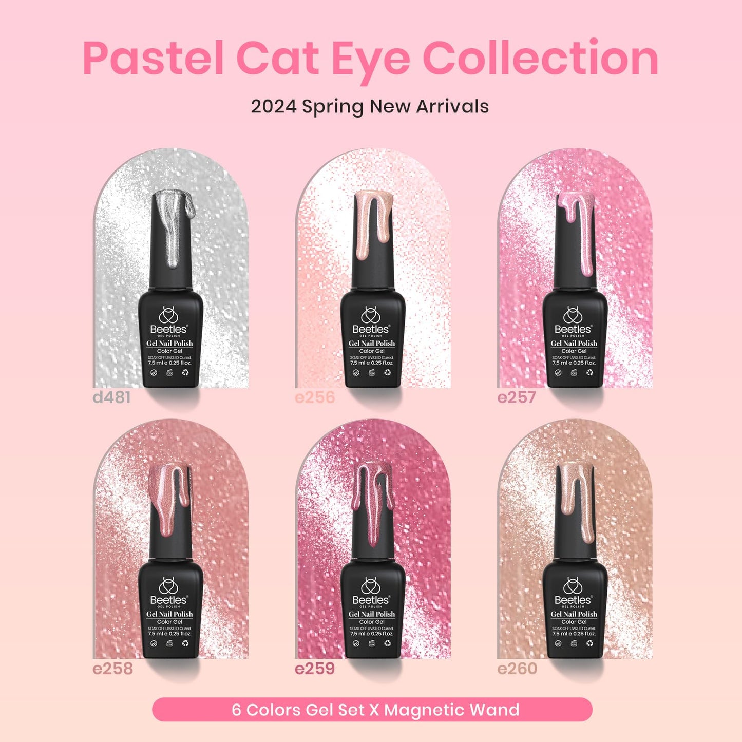 Beetles Cat Eye Gel Nail Polish, 6 Colors Nude Pink Silver Cat Eye Holographic Glitter Gel Polish Set with Magnet Soak Off UV Shimmer Summer Velvet Gel French Nail Art Design Manicure Gifts for Women