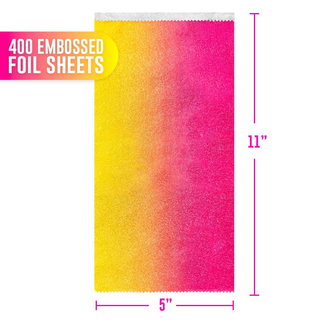 Colortrak Yellow/Pink Gradient Pop-up Foil w/Dispenser (400 Count), Pre-cut Sheets, Non-Slip Embossed Texture, 5" x 10.75" Sheets for Hair Foil Coloring and Highlighting Sheet Applications