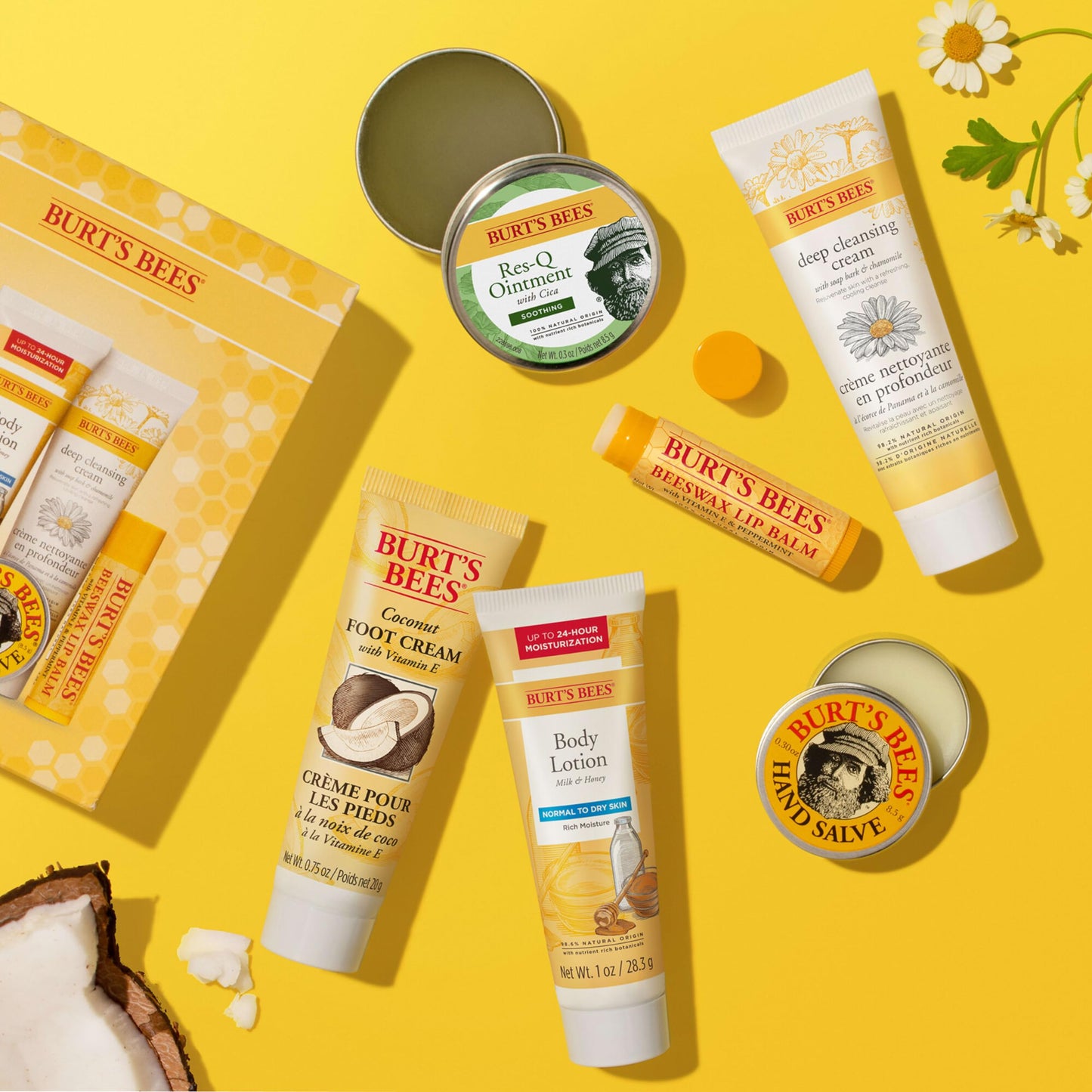 Burt's Bees Gifts Ideas - Timeless Minis Set, 6 Products - Beeswax Lip Balm, Coconut Foot Cream, Honey Body Lotion, Deep Cleansing Cream, Res-Q Ointment & Hand Salve