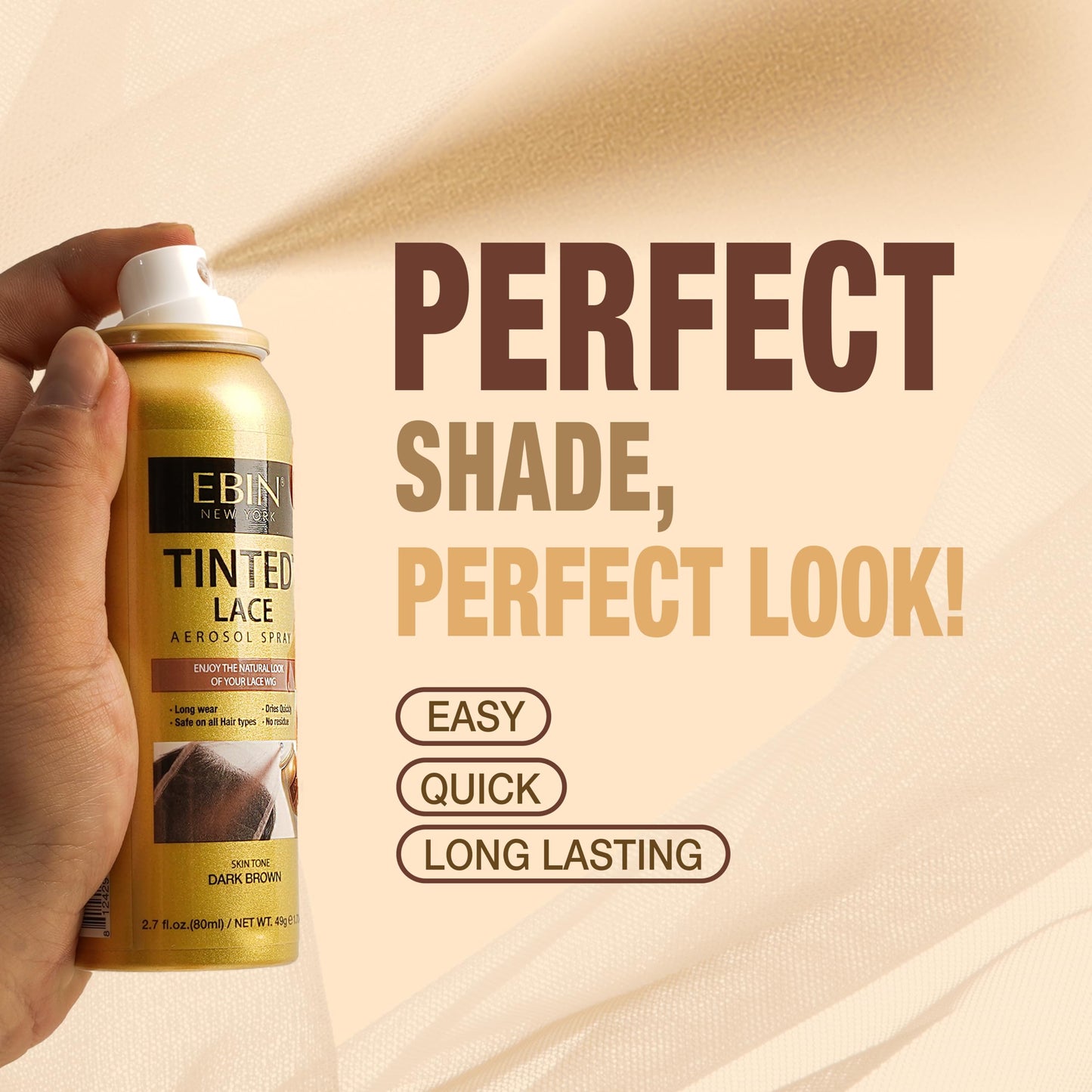 EBIN NEW YORK Tinted Lace Spray - Cool Deep Brown 2.7oz/ 80ml, Quick dry, Water Resistant, No Residue, High pigmentation, Even Spray, Matching Skin Tone, Natural Look, Tinted Spray for Wig
