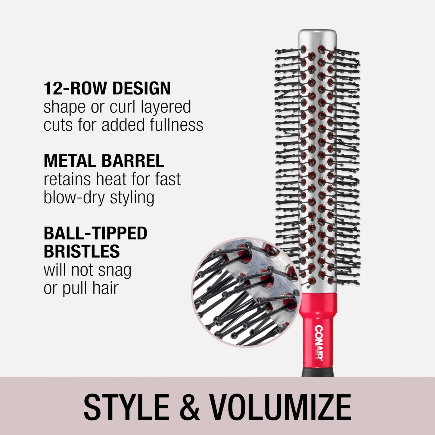 Conair Style & Volumize Metal Round hair brush - Blow Drying brush - Hairbrush for Short Hair Length - Color at random -1 Count