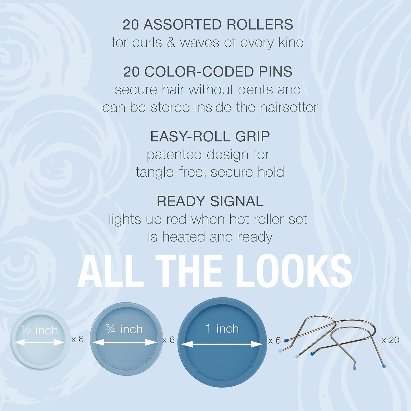 Conair Compact Multi-Size Hot Rollers, Blue