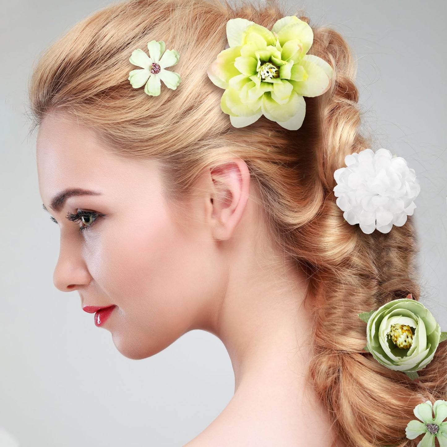 BBTO 21 Pcs Flower Hair Clip Rose Hair Clips Barrettes for Women Flower Accessories Boho Bride Claw Clip Hairpin Brooch Pin Headpiece for Wedding(Cyan Series)