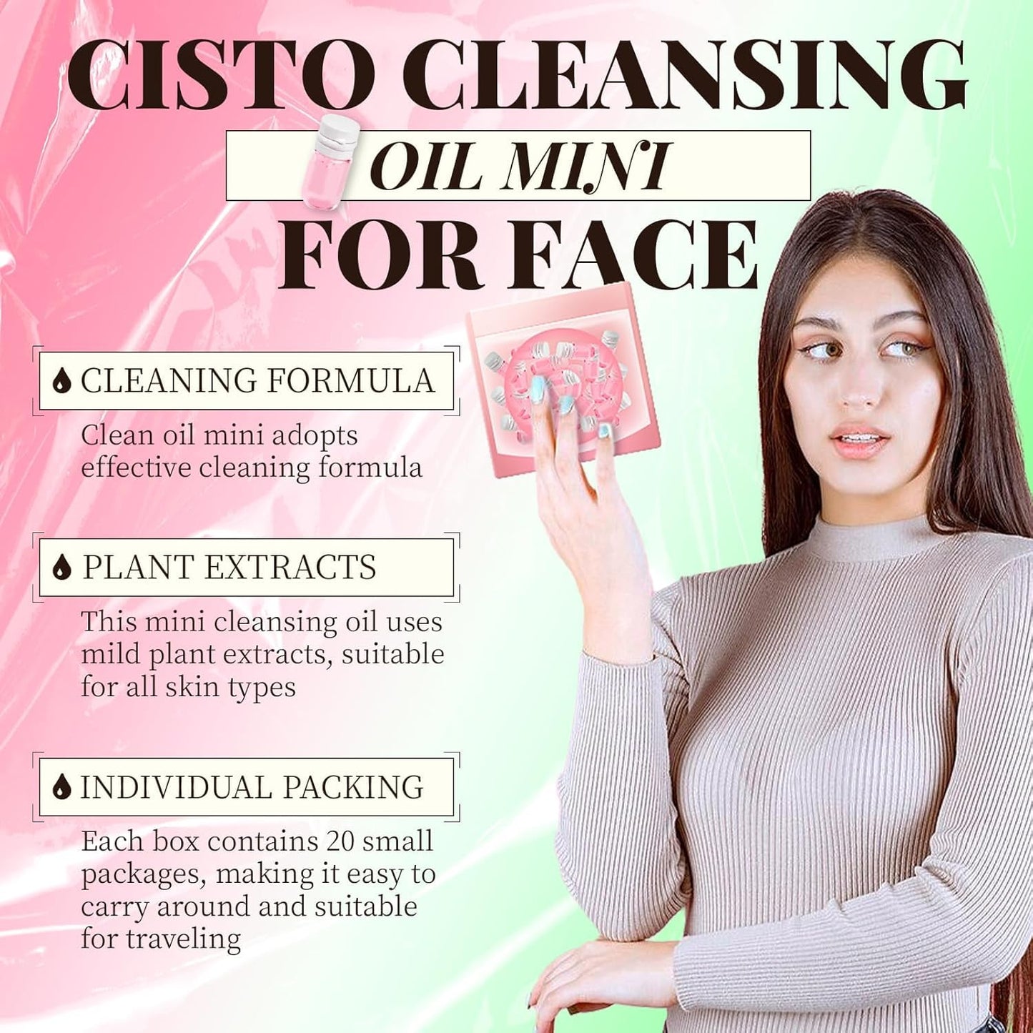 Cisto Makeup Remover Oil Mini, Cisto Cleansing Oil Mini Makeup Remover, Portable Facial Cleansing Oil, Nourishing and Gentle Cleansing Oil for All Skin Types (MIX 40pcs)