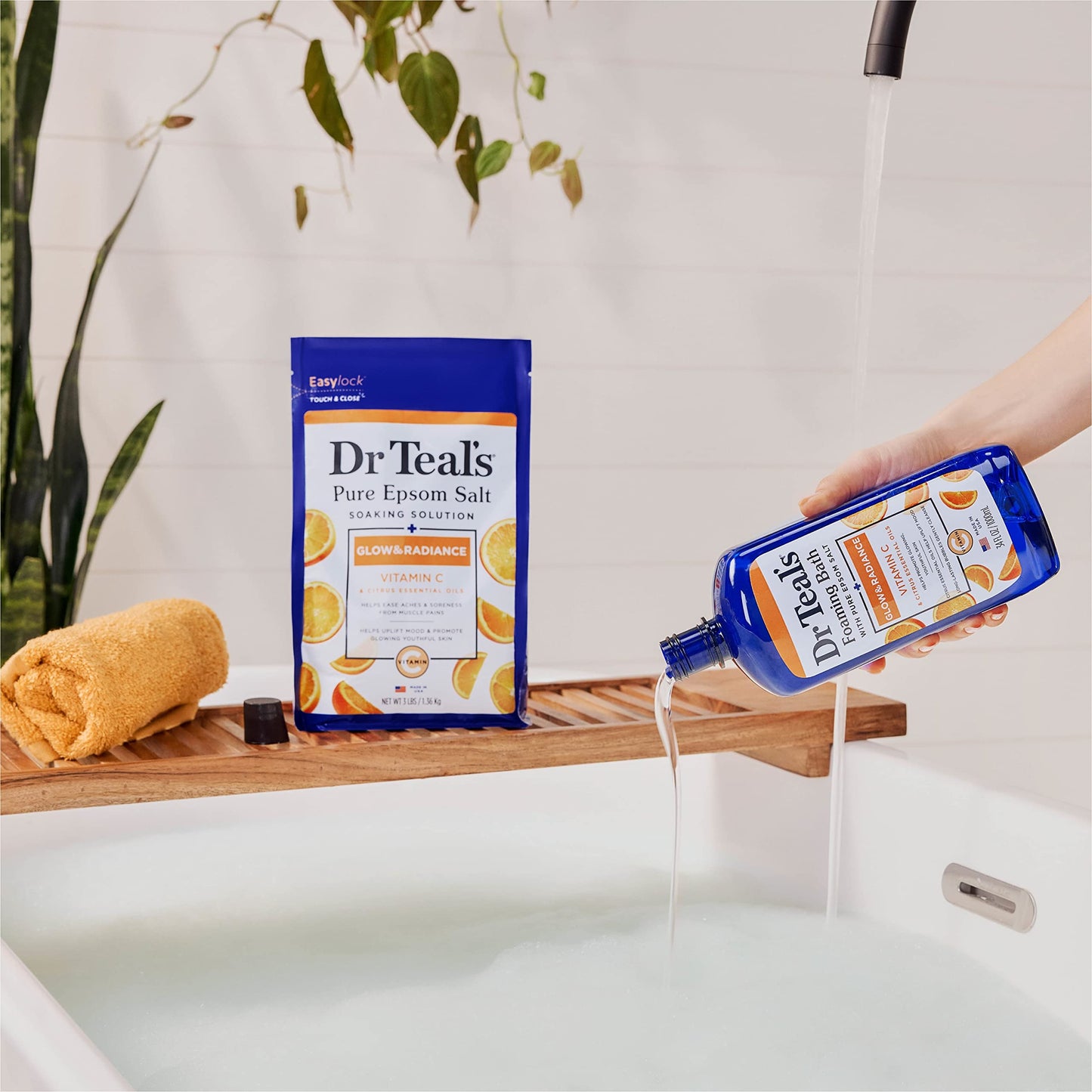 Dr Teal's Salt Soak with Pure Epsom Salt, Glow & Radiance with Vitamin C & Citrus Essential Oils, 3 lbs (Pack of 2)