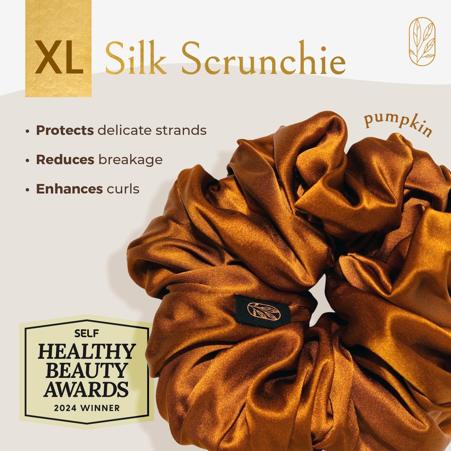 Curlfriend Collective Scrunchies for Women, Extra Large Silk Scrunchies for Curly Hair, Silk Hair Ties No Damage, Hair Accessories for Thick Hair, Ponytail Holders -Pumpkin, XL
