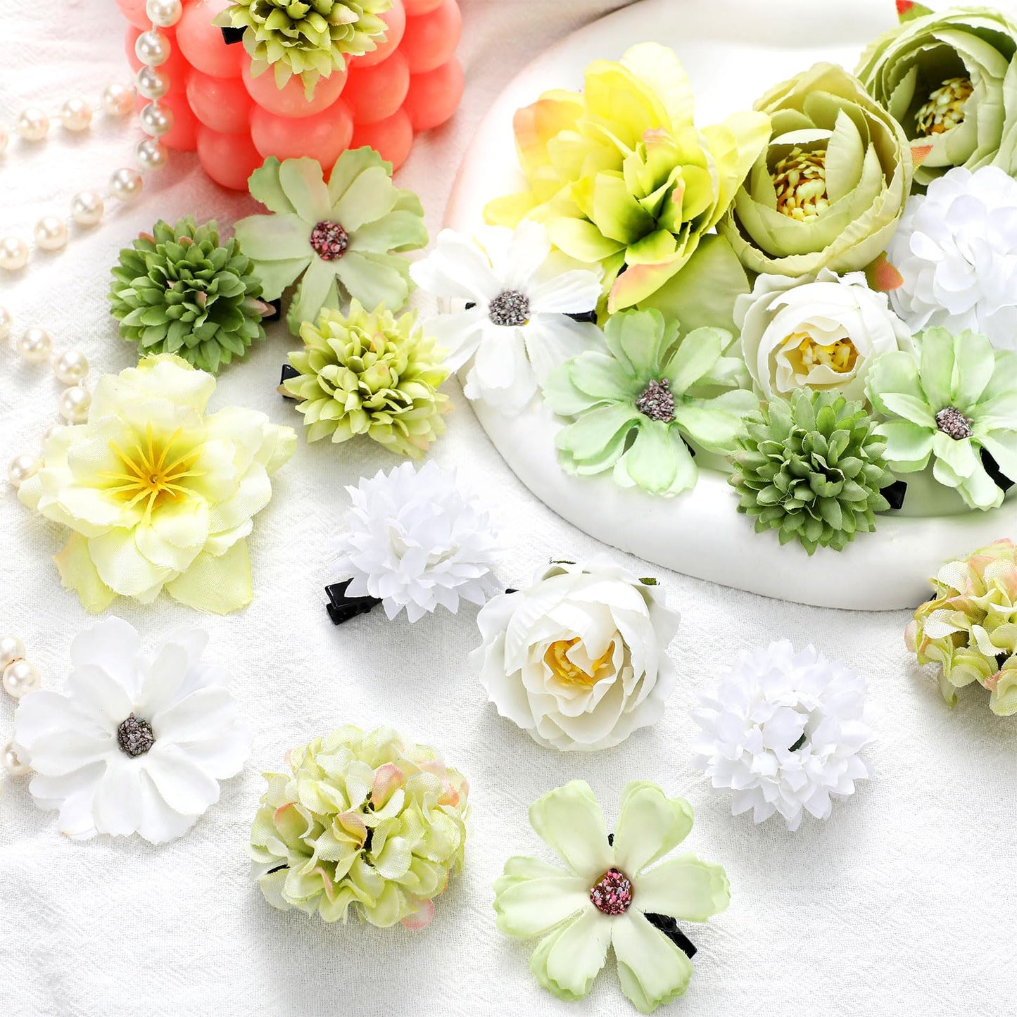 BBTO 21 Pcs Flower Hair Clip Rose Hair Clips Barrettes for Women Flower Accessories Boho Bride Claw Clip Hairpin Brooch Pin Headpiece for Wedding(Cyan Series)
