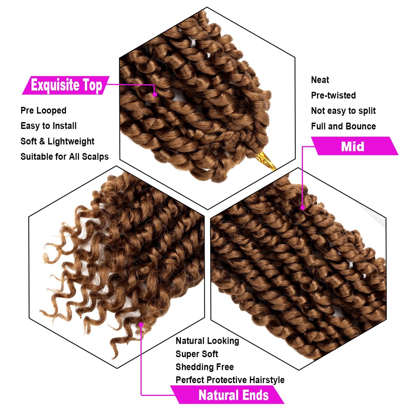 Bileaf 8 Packs Passion Twist Crochet Hair Pre Looped Passion Twist Hair 8 Inch, Pre-Twisted Crochet Passion Twists Bohemian Braiding Twist Crochet Hair for Women Girls and Kids Hair Extensions #30