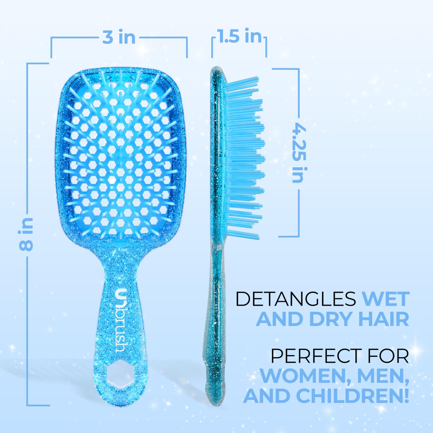 FHI Heat UNbrush Detangling Brush for Pain-Free Brushing on All Wet or Dry Hair Types — Durable DuoFlex Anti-Static Bristles, Lightweight Handle, Vented Hair Brush, Sapphire Blue