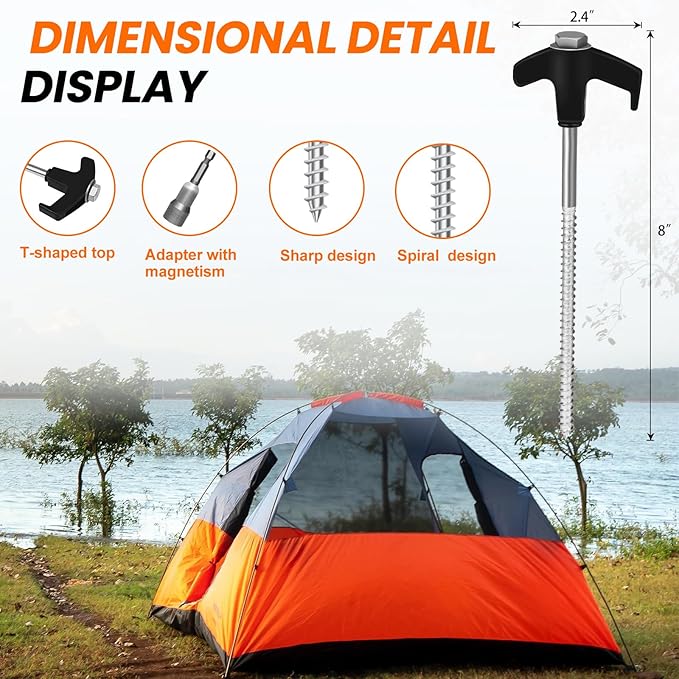 8" Screw in Tent Stakes 20PCS - Ground Anchors Screw - Screw in Tent Stakes Heavy Duty- Tent Pegs Camping Stakes- Hex Pegs Drillable Tent Stakes and Hexagon Head Drive and Storage Box (Black)