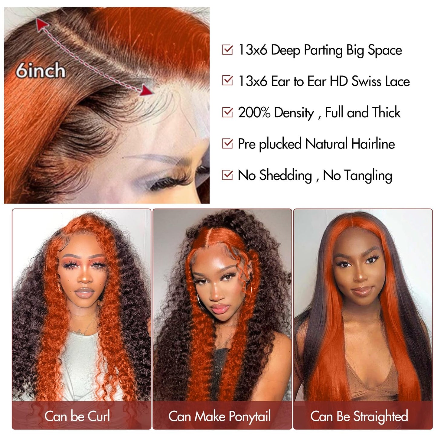 Daphernew 250% Density Deep Wave Lace Front Wigs Human Hair 2/350 Ginger Deep Curly Wigs Human Hair for Women 13x6 HD Lace Front Wigs Ginger Orange Curly Human Hair Wig Brazilian Hair 20Inch