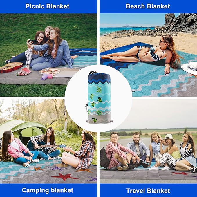 Beach Blanket Waterproof Sandproof, 111x121Inch Sand Free Beach Mat, Quick Drying, Light Weight and Portable Outdoor Picnic Mat for Travel, Camping