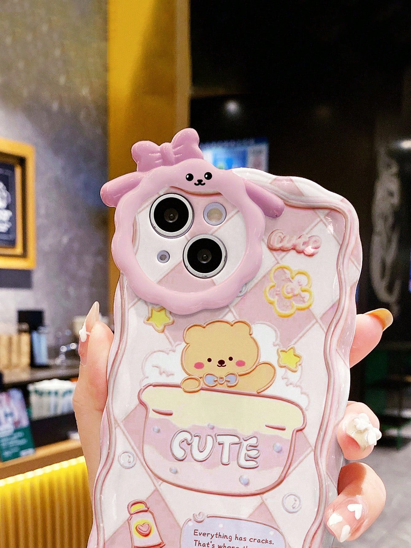 Pink Cartoon Bear iPhone Case