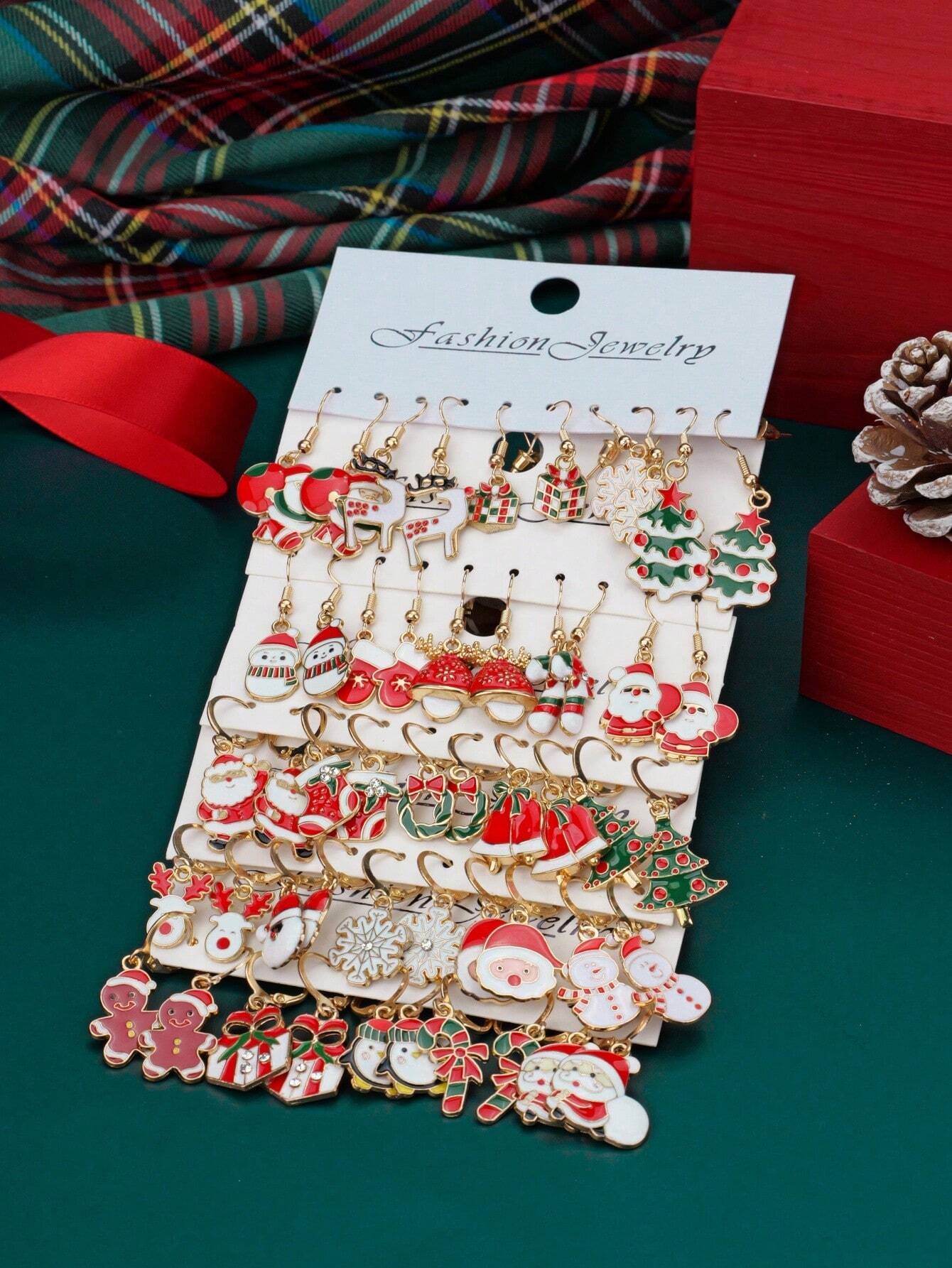 Christmas Cartoon Earrings Set Women