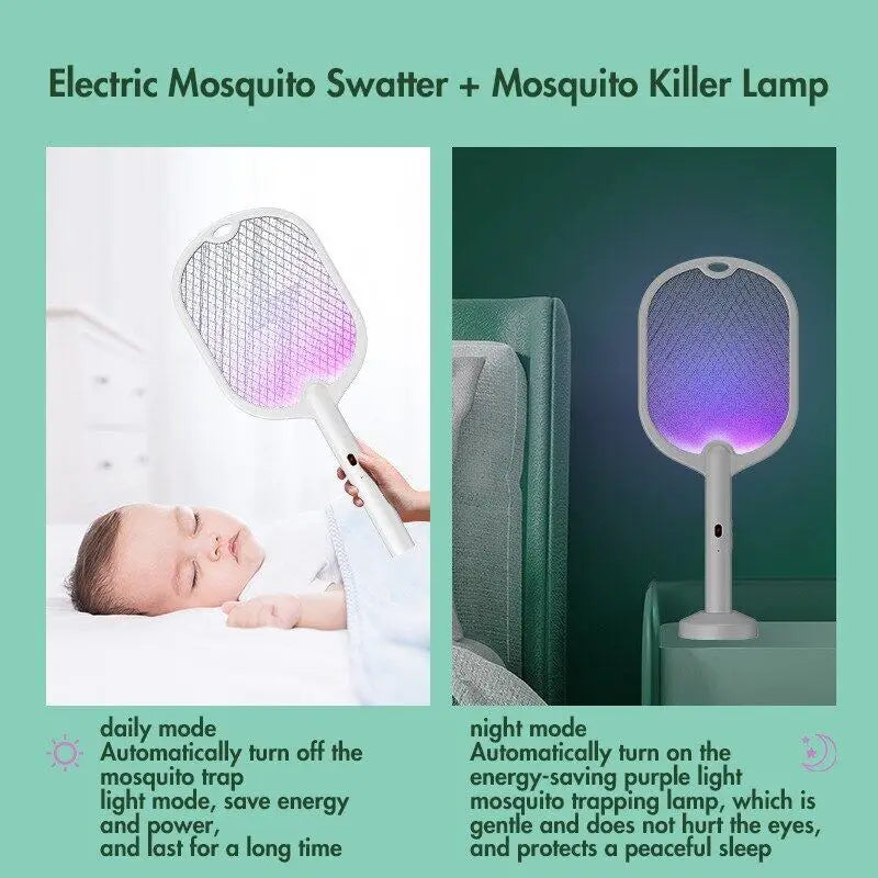 3 In 1 Electric Mosquito Swatter Mosquito Killer Lamp Killer Insect Killer 3000V Type-C Rechargeable Mosquito Killer Fly Killer