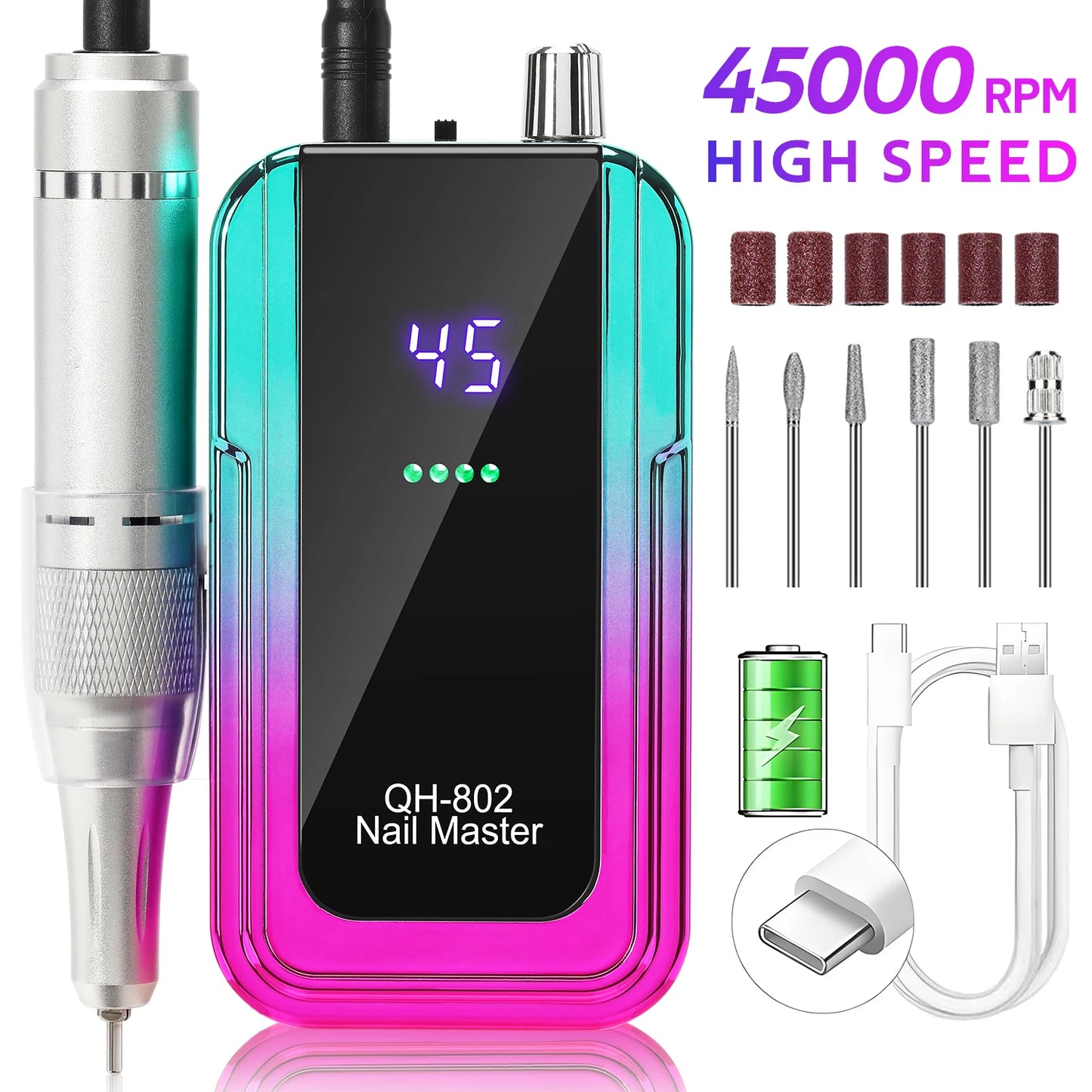 Professional 45000RPM Portable Nail Drill