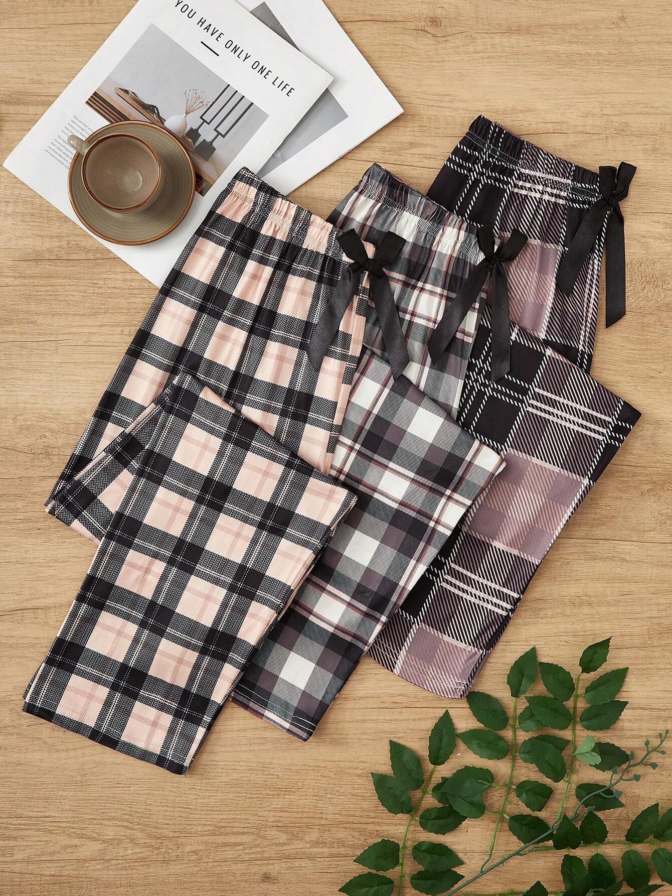 Women's 3pcs Plaid Pajama Set