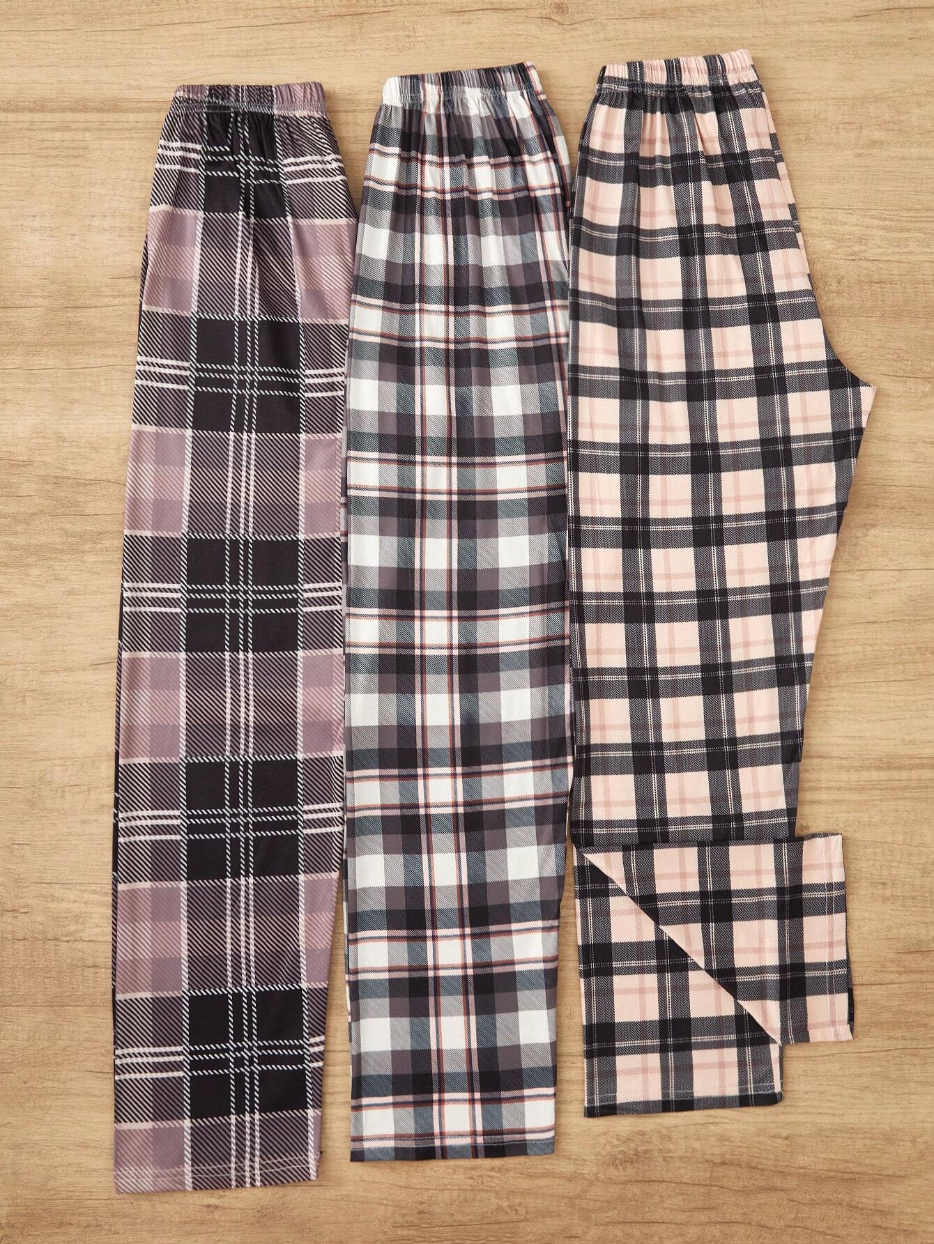 Women's 3pcs Plaid Pajama Set