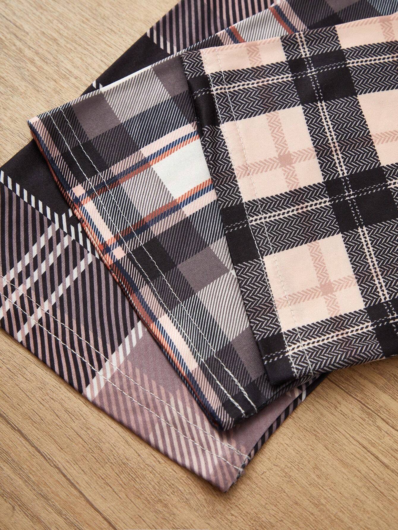 Women's 3pcs Plaid Pajama Set