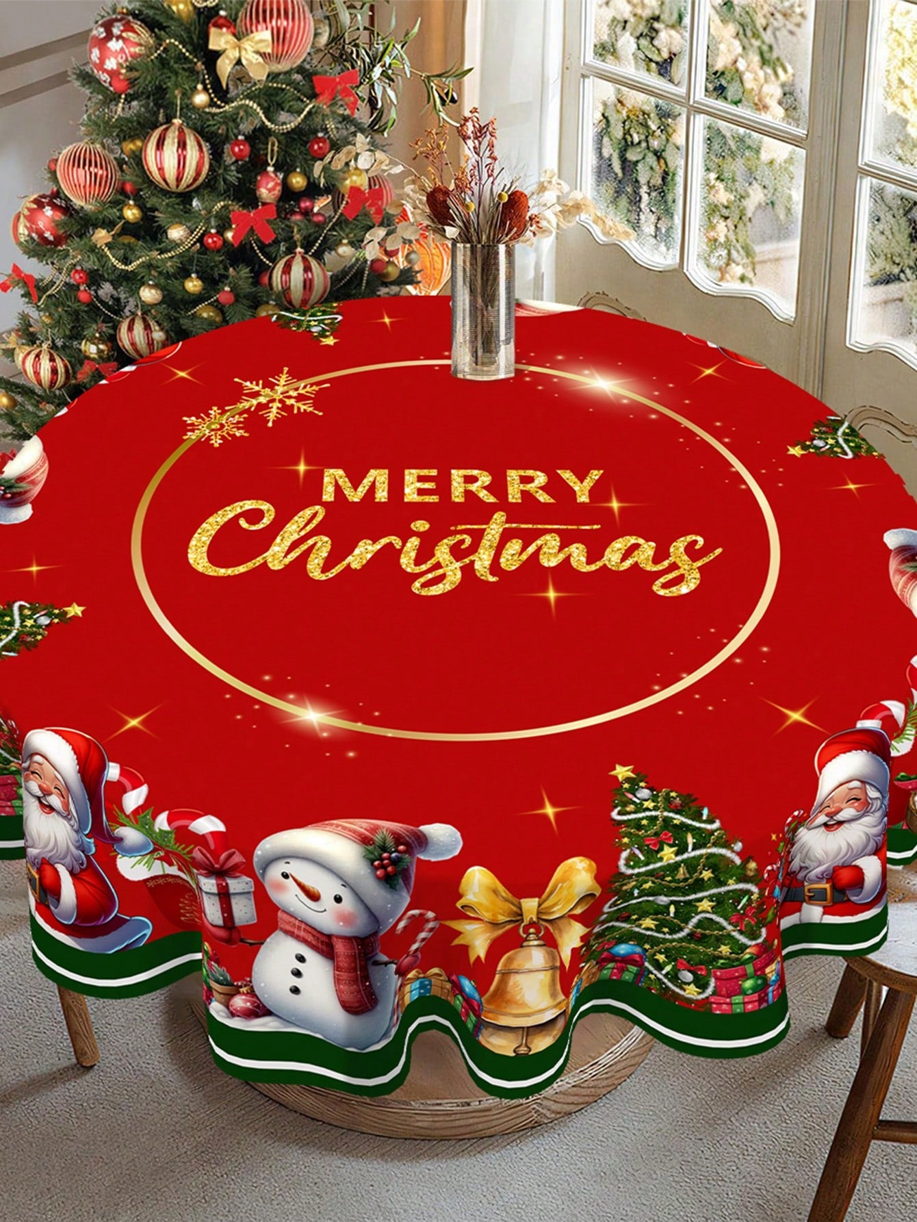 Merry Christmas Round Tablecloth Cover