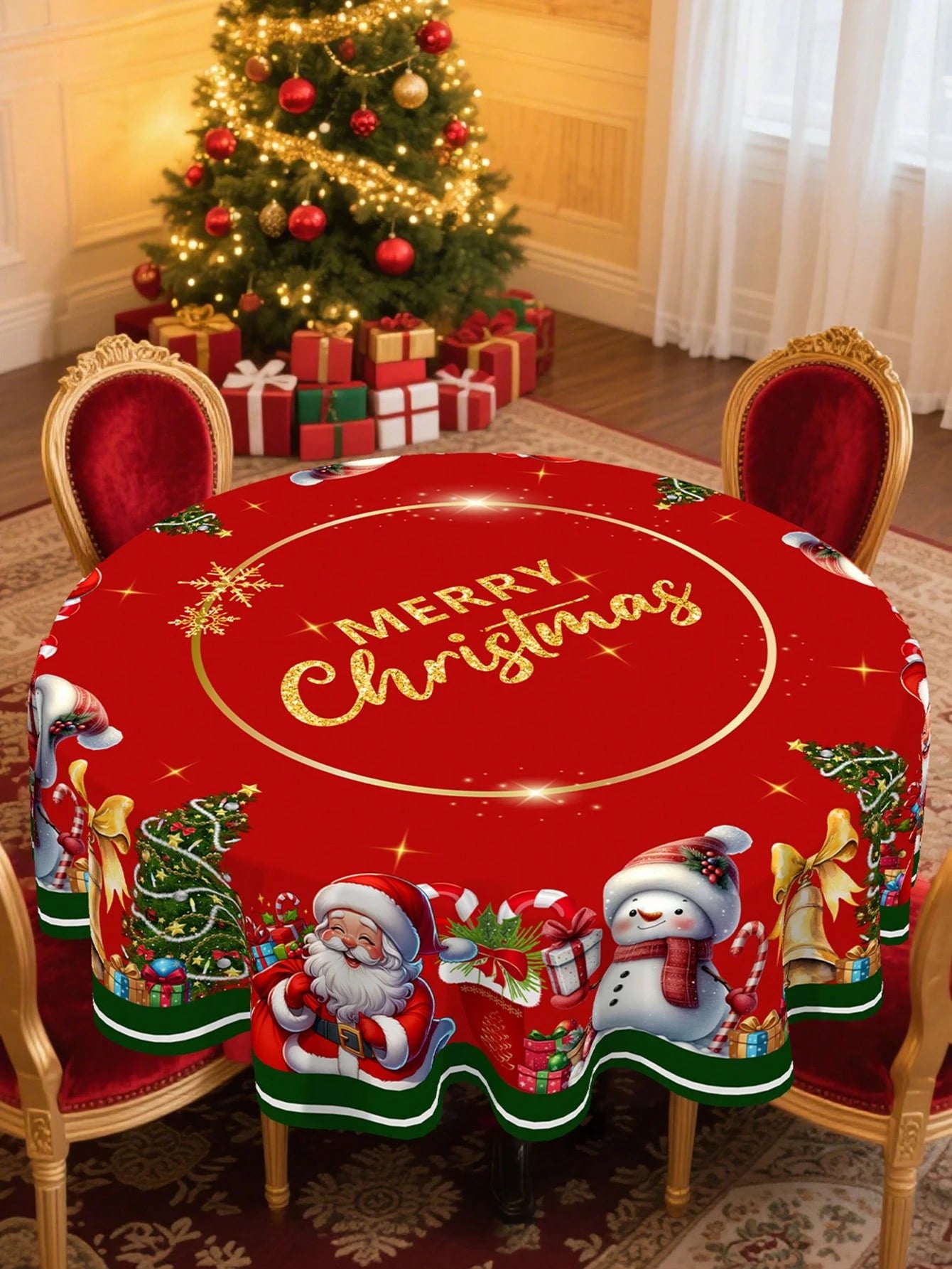 Merry Christmas Round Tablecloth Cover