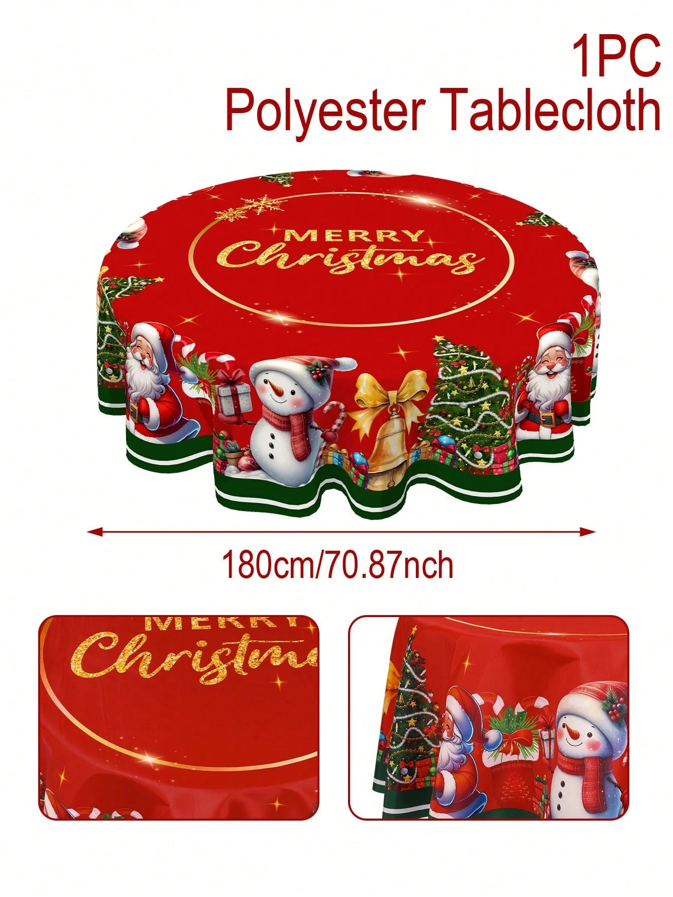 Merry Christmas Round Tablecloth Cover