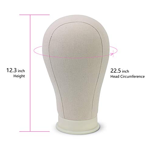 EERYA Canvas Block Head 22.5 Inch Wig Head Set for Making & Displaying with Stand