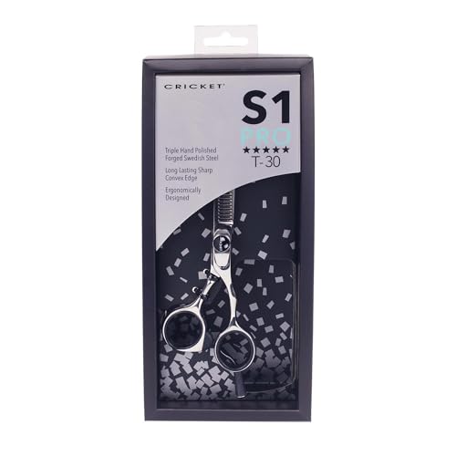 Cricket S1 Pro Series T30 Thinning Shears Professional Stylist Barber Hair Cutting Scissors, Convex Edge, Swedish Steel