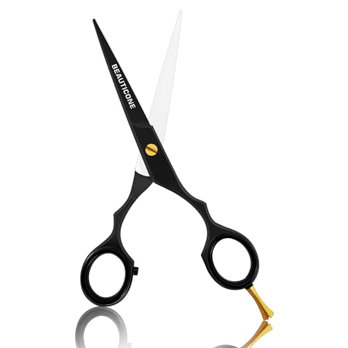 BEAUTICONE Hair Cutting Scissors | 6.5 Inch Professional Stainless Steel Barber Shears | Hairdressing Scissors | Smooth & Sharp Edge Blades - for Men/Women (Fix Screw Cutting Black)
