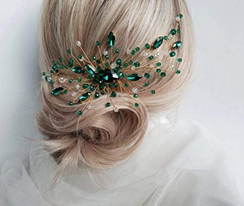 BERYUAN Women Bridal Teardrop Emerald Green Crystal Hair Comb Wedding Hair Accessory Rhinestone Hair Piece Party Headress for Bride Bridesmaid