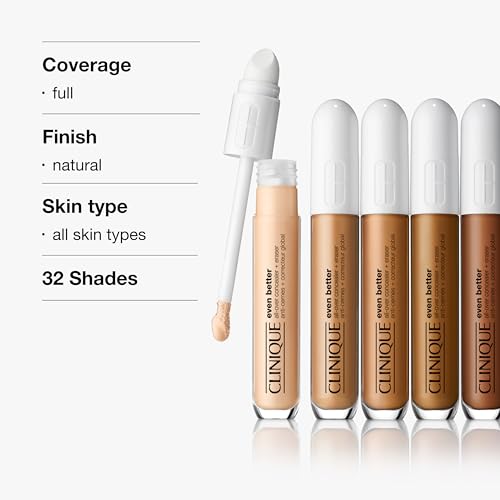 Clinique Even Better All-Over Full Coverage Concealer + Eraser For Dark Circles | Hydrating, Brightening + Depuffing, Toasted Wheat, 0.2 Fl Oz