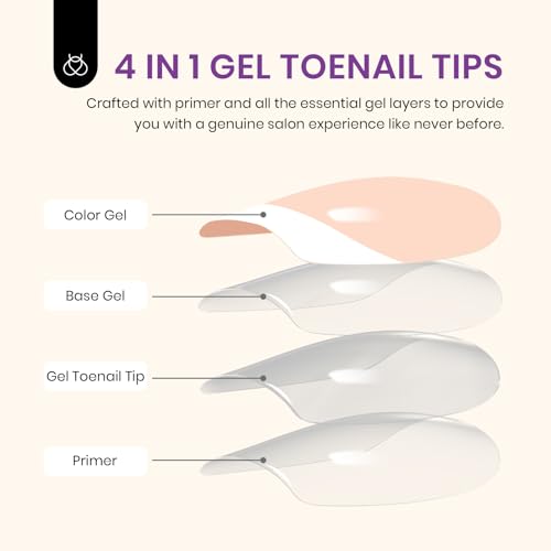 Beetles French Press on Toe Nails-Short Square French Tip Toe Nail Press Ons 252 Pcs 18 Sizes Nude Toe Press on Nails, 4 in 1 Pre-Designed Toe Nails Fake Nails for Women