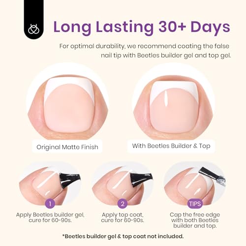 Beetles French Press on Toe Nails-Short Square French Tip Toe Nail Press Ons 252 Pcs 18 Sizes Nude Toe Press on Nails, 4 in 1 Pre-Designed Toe Nails Fake Nails for Women