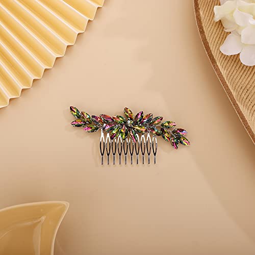 BERYUAN AB1 Color Crystal Hair Comb Slide for Brides Wedding Handmade Hair Accessories for Women Girls