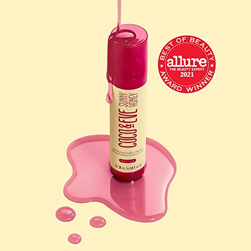 Coco & Eve Sunny Honey Bronzing Face Drops (Dark), Natural, Hydrating Hyaluronic Acid. Indoor Sunless Moisturizing Self Tanner. (1 fl oz)