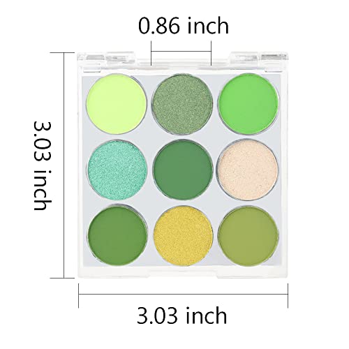 9-Color Shimmer & Matte Green Eyeshadow Palette – Highly Pigmented Light & Dark Green Shades, Blendable Shiny & Matt Makeup Powder
