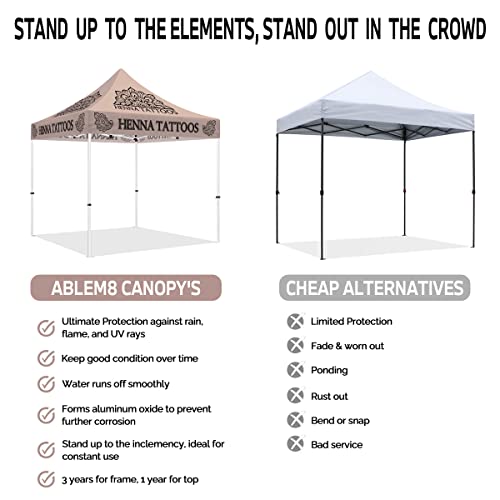 ABLEM8CANOPY Custom Canopy Tent 10x10 with Logo, Personalized Pop Up Canopy Tent with Optional Walls for Business Events, Trade Shows, Farmers Market, Roller Bag Included(Demo Henna Tattoo)