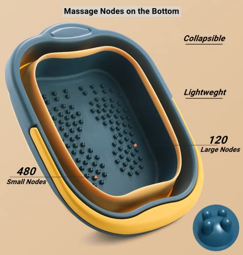 DoroSun Collapsible Foot Bath Soak Tub with Handle, Plastic Foldable Feet Spa Soaking Basin Bucket with Massager Acupoint for Washing, Pedicure Foot Care Bathtub Bowl Tools for Pain Relief, Green