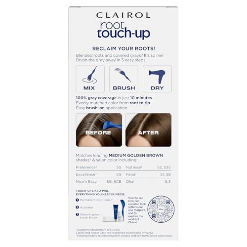 Clairol Root Touch-Up by Nice'n Easy Permanent Hair Dye, 5G Medium Golden Brown Hair Color, Pack of 2