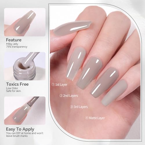 BORN PRETTY Jelly Blue Gel Nail Polish Baby Blue Sheer Transparent Natural Translucent Nail Gel Polish Nail Art DIY at Home Salon 15ML
