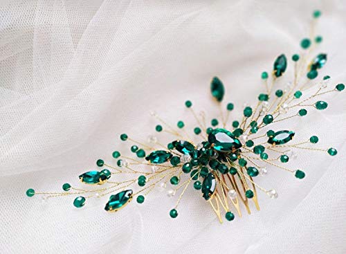 BERYUAN Women Bridal Teardrop Emerald Green Crystal Hair Comb Wedding Hair Accessory Rhinestone Hair Piece Party Headress for Bride Bridesmaid