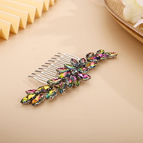 BERYUAN AB1 Color Crystal Hair Comb Slide for Brides Wedding Handmade Hair Accessories for Women Girls