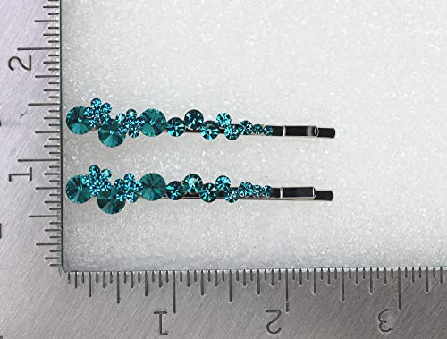 Faship A Pair Of Malibu Blue Premium Rhinestone Crystal Floral Hair Clips Pins 2 Pcs