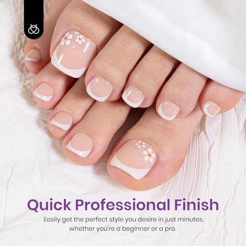 Beetles French Press on Toe Nails-Short Square French Tip Toe Nail Press Ons 252 Pcs 18 Sizes Nude Toe Press on Nails, 4 in 1 Pre-Designed Toe Nails Fake Nails for Women