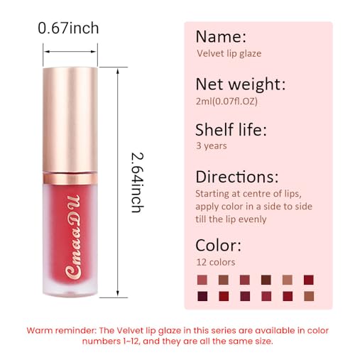 evpct 1Pcs Light Nude Soft Brown Matte Liquid Lipstick Lip Gloss Glossy Set for Black Women 24 Hour Silky Velvet Lipstick labiales matte larga duracion mate 24 horas originales 12#