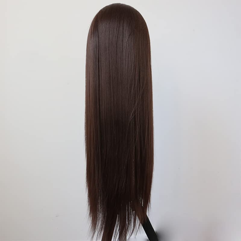 ELESTY Brown Synthetic Lace Front Wig Long Straight Free Part #6 Lace Front Wig For Women Heat Resistant Fiber Natural Hairline Makeup Lace Wigs