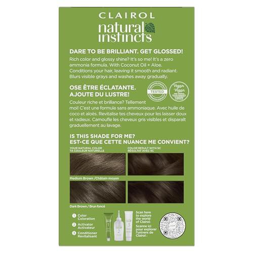 Clairol Natural Instincts Demi-Permanent Hair Dye, 5C Brass Free Medium Brown Hair Color, Pack of 1