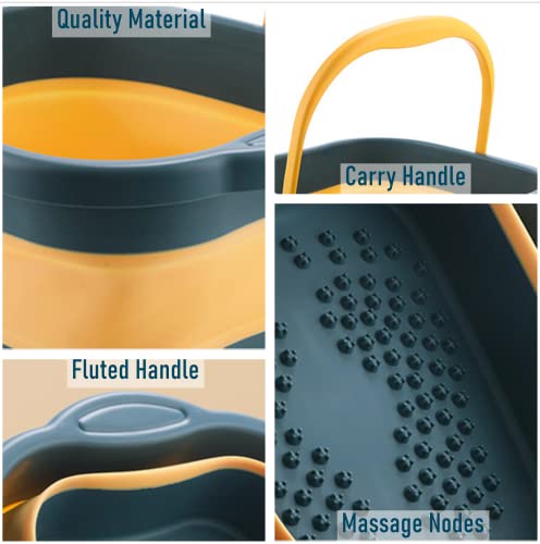 DoroSun Collapsible Foot Bath Soak Tub with Handle, Plastic Foldable Feet Spa Soaking Basin Bucket with Massager Acupoint for Washing, Pedicure Foot Care Bathtub Bowl Tools for Pain Relief, Green