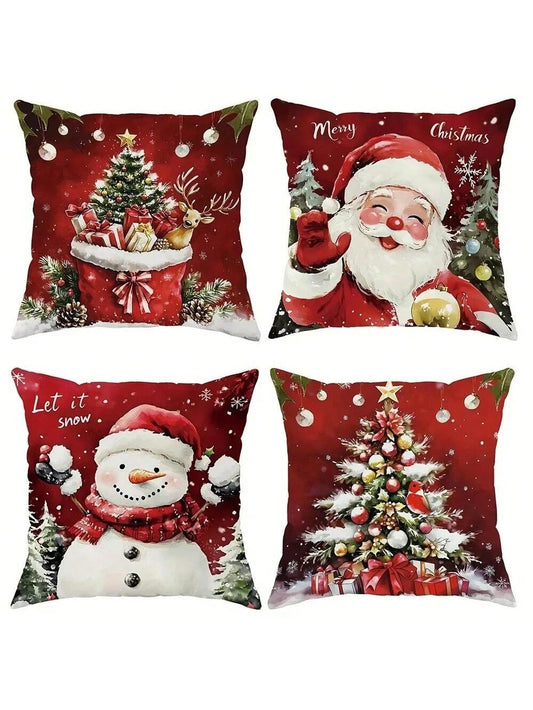 4pcs Christmas Santa Snowman Pillow Covers