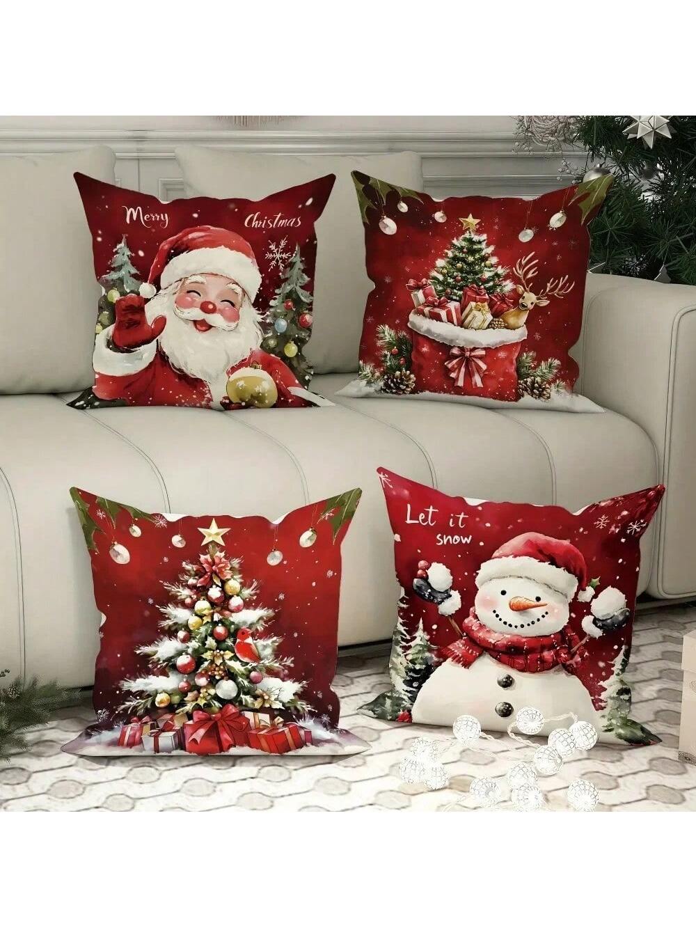 4pcs Christmas Santa Snowman Pillow Covers